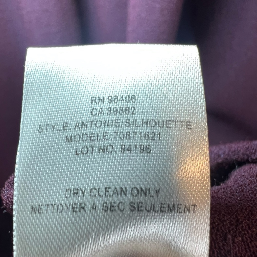 Theory Wool Blend Baby Doll Dress Burgundy V-Neck Bell Sleeves Pleats Sz Medium - Picture 9 of 11